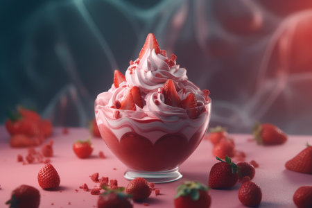 Strawberry dessert. Pink half cream. Generate AIの素材