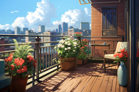 Balcony city anime visual novel game. clean panel. Generate AIの素材