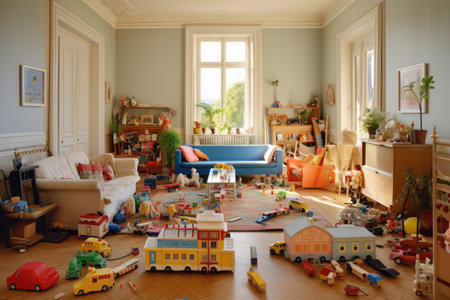 Living room children toys playground. indoor baby. Generate AIの素材