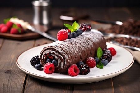 Chocolate cake roll pastry. bakery pastry. Generate AIの素材