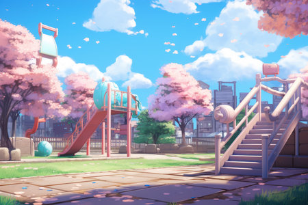 Park sakura playground anime visual novel game. children fitness. Generate AIの素材