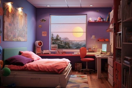 Teen room anime visual novel game. Decor child. Generate AIの素材