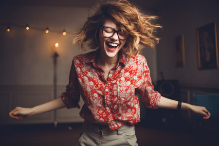 Female hipster dancing. Fun crazy. Generate AIの素材