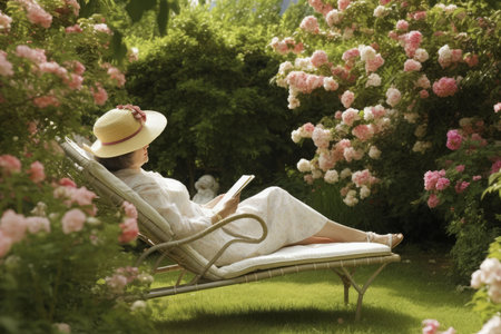 Lady relaxing garden. female plant. Generate AIの素材