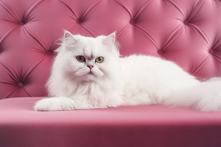 White cat pink sofa fur. pet hair. Generate AIの素材