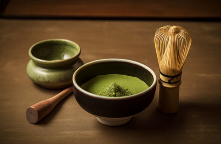 Green matcha powder. Japanese medicine. Generate AIの素材