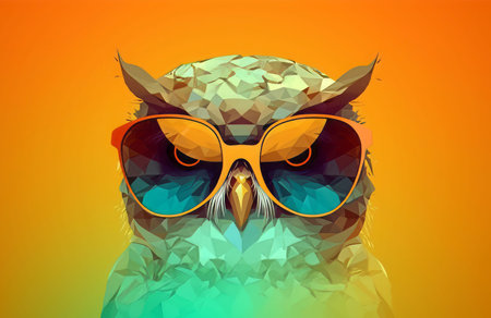 Owl glasses colorful polygonal. Decor Closeup. Generate AIの素材