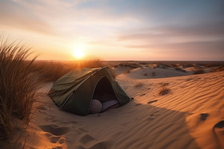 Tent desert sunset. wild nature. Generate AIの素材