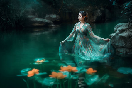 Woman dress water. female body. Generate AIの素材