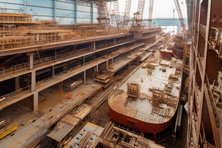 Ship building big hangar. workplace outside. Generate AIの素材