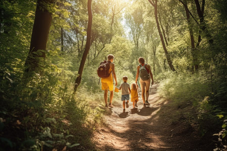Family hiking forest. adventure trip. Generate AIの素材
