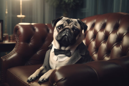 Fit pug dressed. Canine cute diet. Generate AIの素材