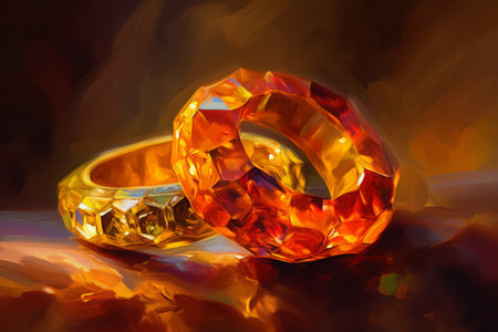 Amber rings glowing. light gift. Generate AIの素材
