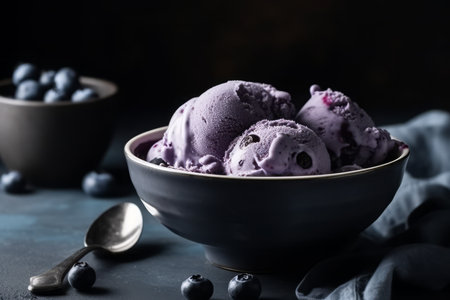 Blueberry ice cream bowl food. Vanilla recipe. Generate AIの素材