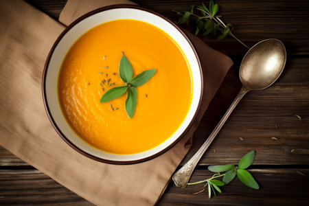 Butternut soup. Plate creamy meal. Generate AIの素材