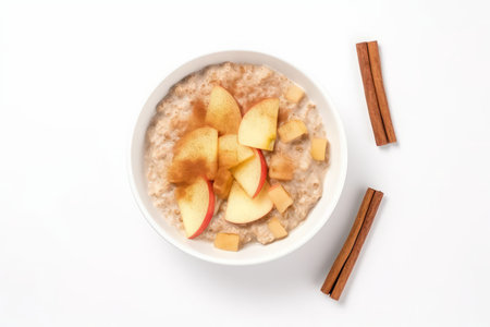Oatmeal apples cinnamon food. Bowl meal. Generate AIの素材
