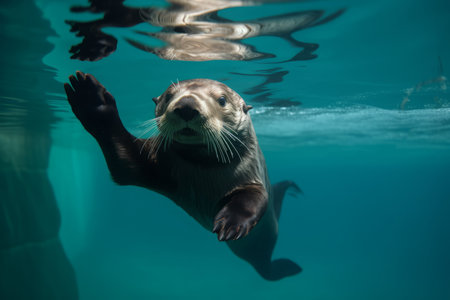 Sea otter underwater animal. wild mammal. Generate AIの素材
