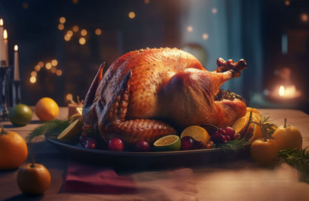 Christmas baked turkey. chicken meals. Generate AIの素材