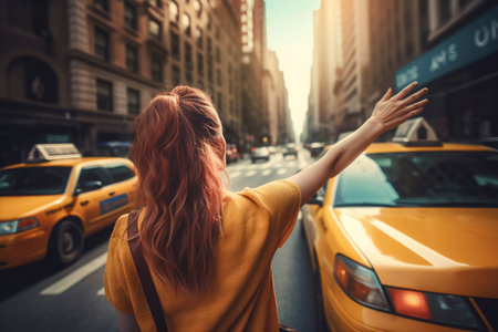 woman take taxi. urban car. Generate AIの素材