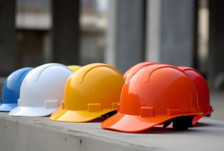 Construction hats building. Electric worker. Generate AIの素材