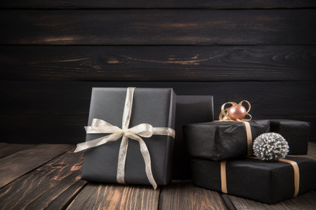 Black gift boxes holiday. Friday bow. Generate AIの素材