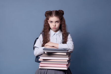 Schoolgirl books read. Student child. Generate AIの素材