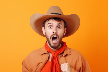 Surprised cowboy halloween. Costume western. Generate AIの素材