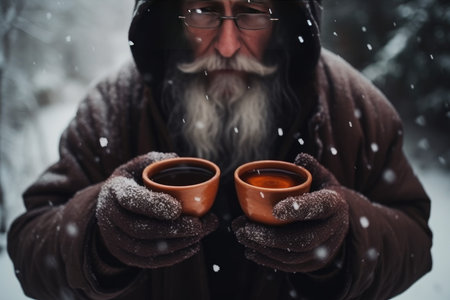 Mulled wine winter hands. Alcohol christmas. Generate AIの素材