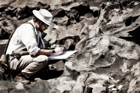 Paleontology work outdoor. Rock dig. Generate AIの素材