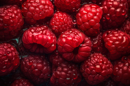 Raspberry fruits background. Wallpaper pink. Generate AIの素材