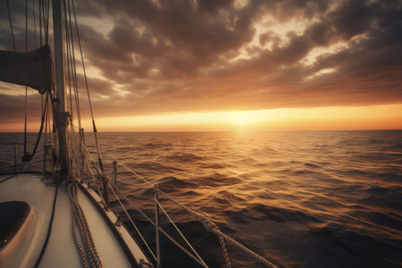 Sailboat sea sunset view. Tourism vacation. Generate AIの素材