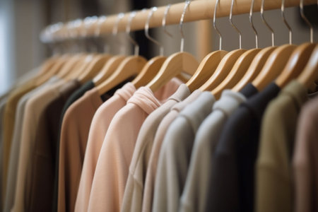 clothes hangers closeup. fabric wear. Generate AIの素材