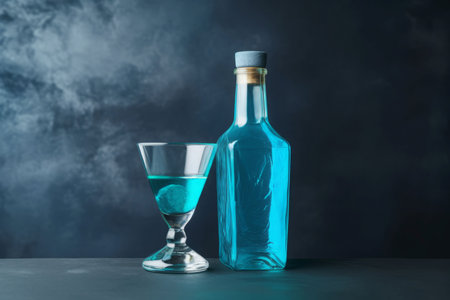 Blue cocktail bottle drink. Liquor drink. Generate AIの素材