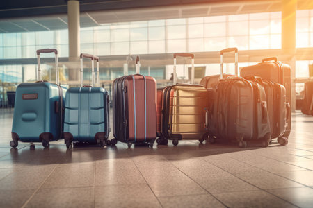 Airport luggage morning. Flight bag. Generate AIの素材