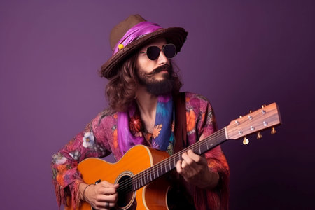 Stylish hippie sunglasses with guitar. Trendy casual. Generate AIの素材