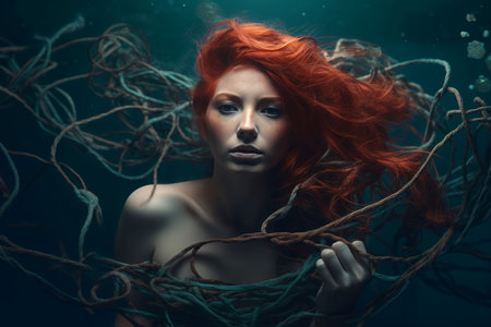 Red head woman tied. Beautiful young. Generate AIの素材