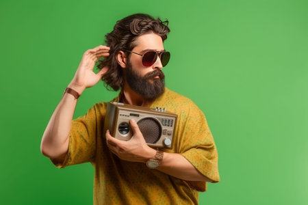 Stylish hippie sunglasses. happy man. Generate AIの素材