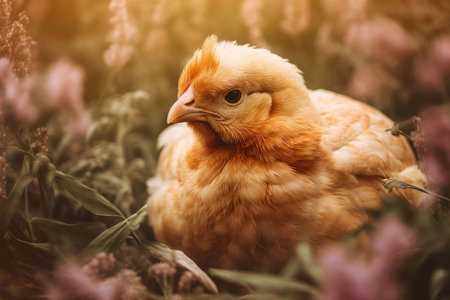 Little chicken field closeup. farm baby. Generate AIの素材