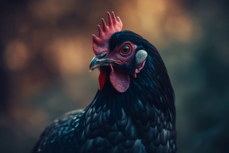 Black chicken head closeup. domestic bird portrait. Generate AIの素材