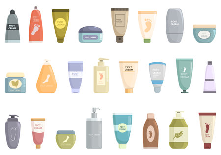 Foot Cream icons set cartoon vector. Care foot. Sole maskのイラスト素材