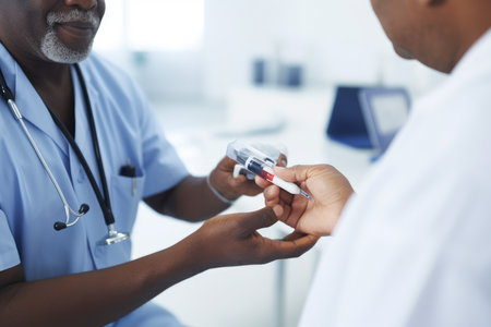 Doctor measurement blood sugar medicine test. Nurse diabetic Generate AIの素材