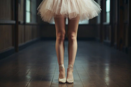 Legs of ballerina in dance hall. Creative elegant. Generate AIの素材