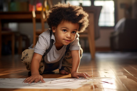 Little american african boy drawing. Creative happy. Generate AIの素材