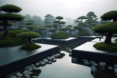 Japanese garden tree park. Plant Asia. Generate AIの素材