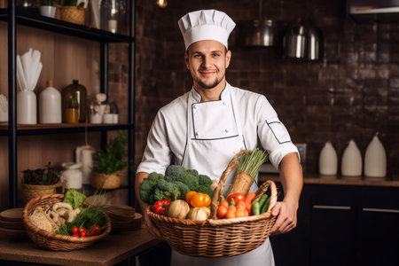 Chef basket food vegetables. Natural healthy nutrition. Generate AIの素材