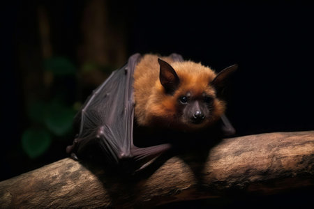 Bat tree forest realistic photo. Cute park. Generate AIの素材