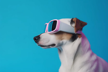 Dog trendy vr glasses. Happy canine. Generate AIの素材