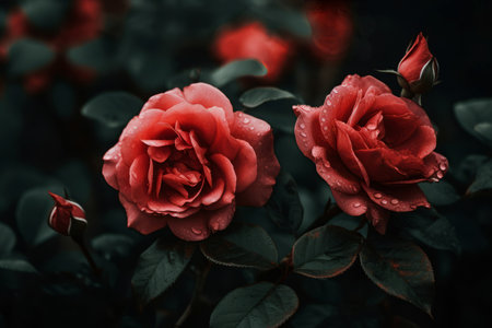 Dramatic red roses closeup. Elegant nature. Generate AIの素材