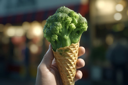 Waffle green ice cream. Food dessert. Generate AIの素材