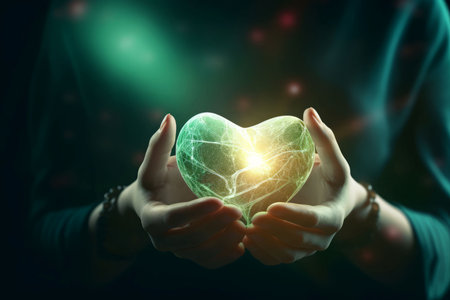 Charity hands hold heart. Female support. Generate AIの素材